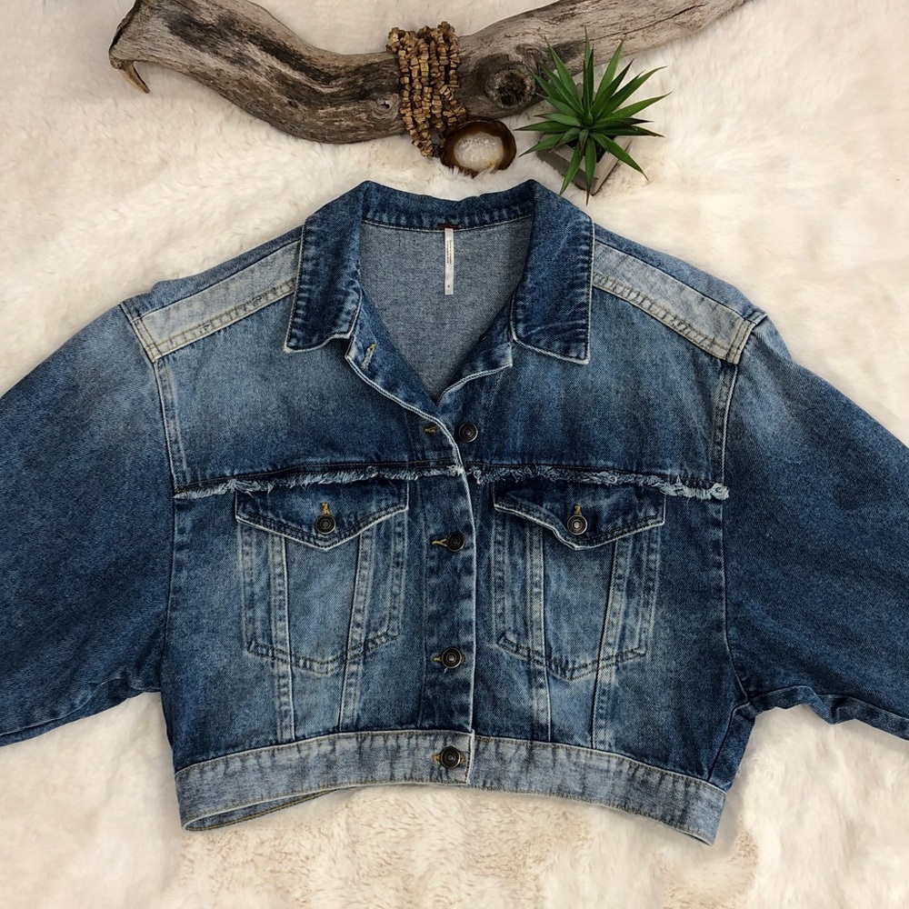 Free People Bedford Cropped Jean Jacket Size Small - Picture 5 of 16